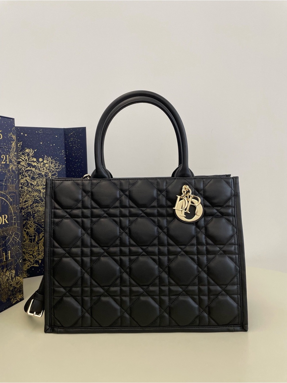 Medium Dior Book Tote Black Macrocannage Calfskin
